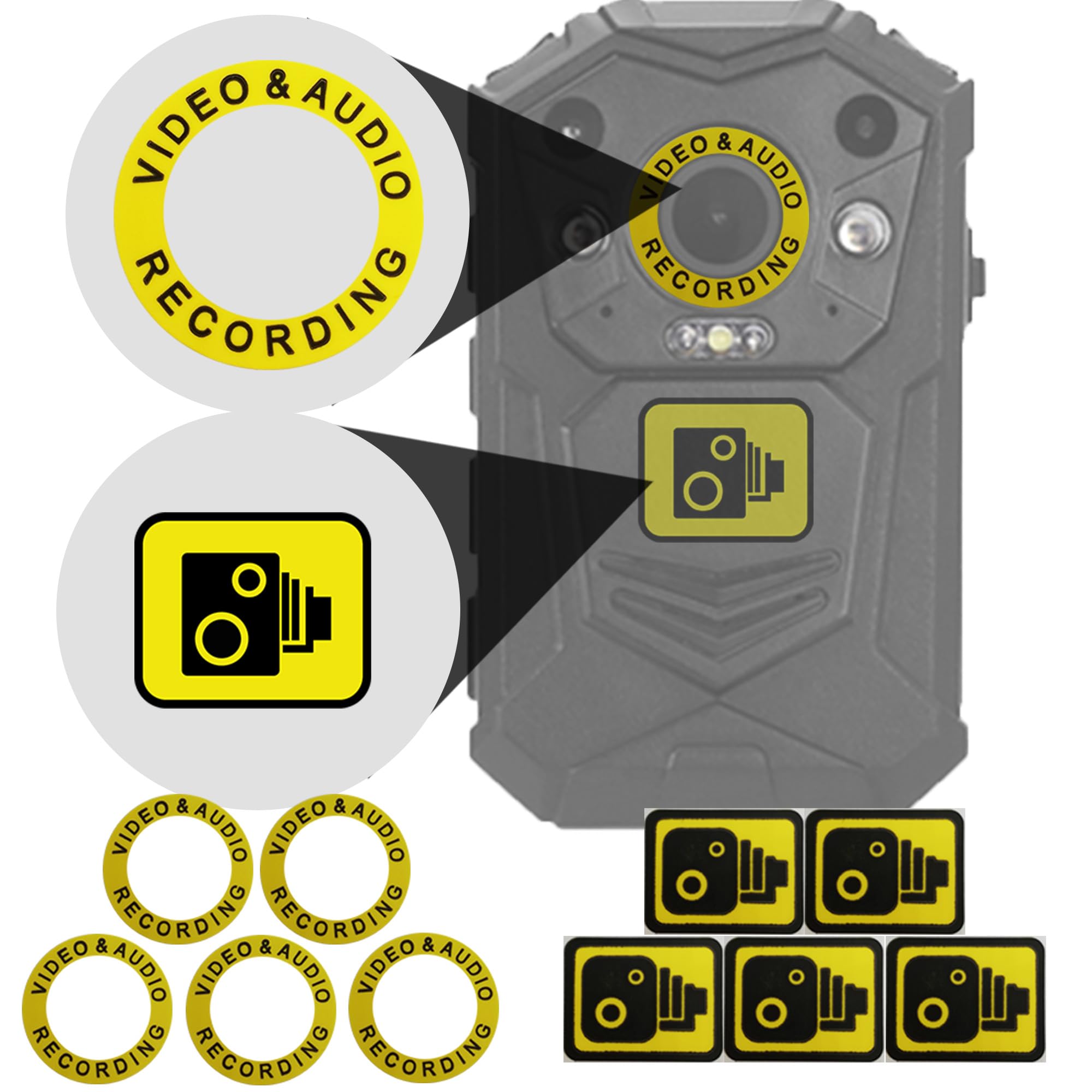 BR1 BR3 BR5 Body Camera Body Cam Video Recording Stickers CCTV Giallo Bodycam Adesivi Set di 5 etichette di sicurezza di avvertimento compatibili con Some Recall, Boblov, Spikecam e Rewire