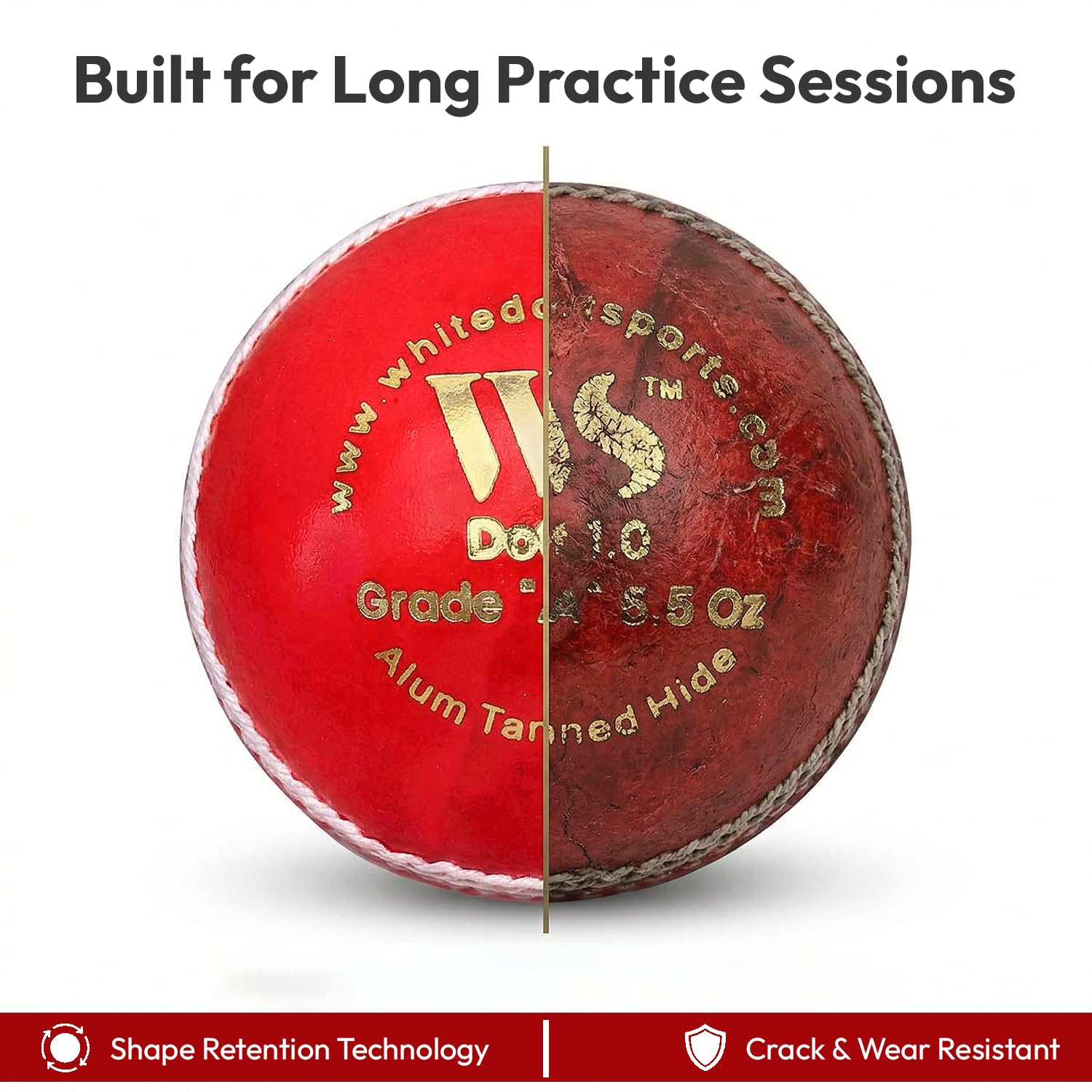 Whitedot Dot 2.1 Leather Cricket Ball, Red, Pack of 2 2