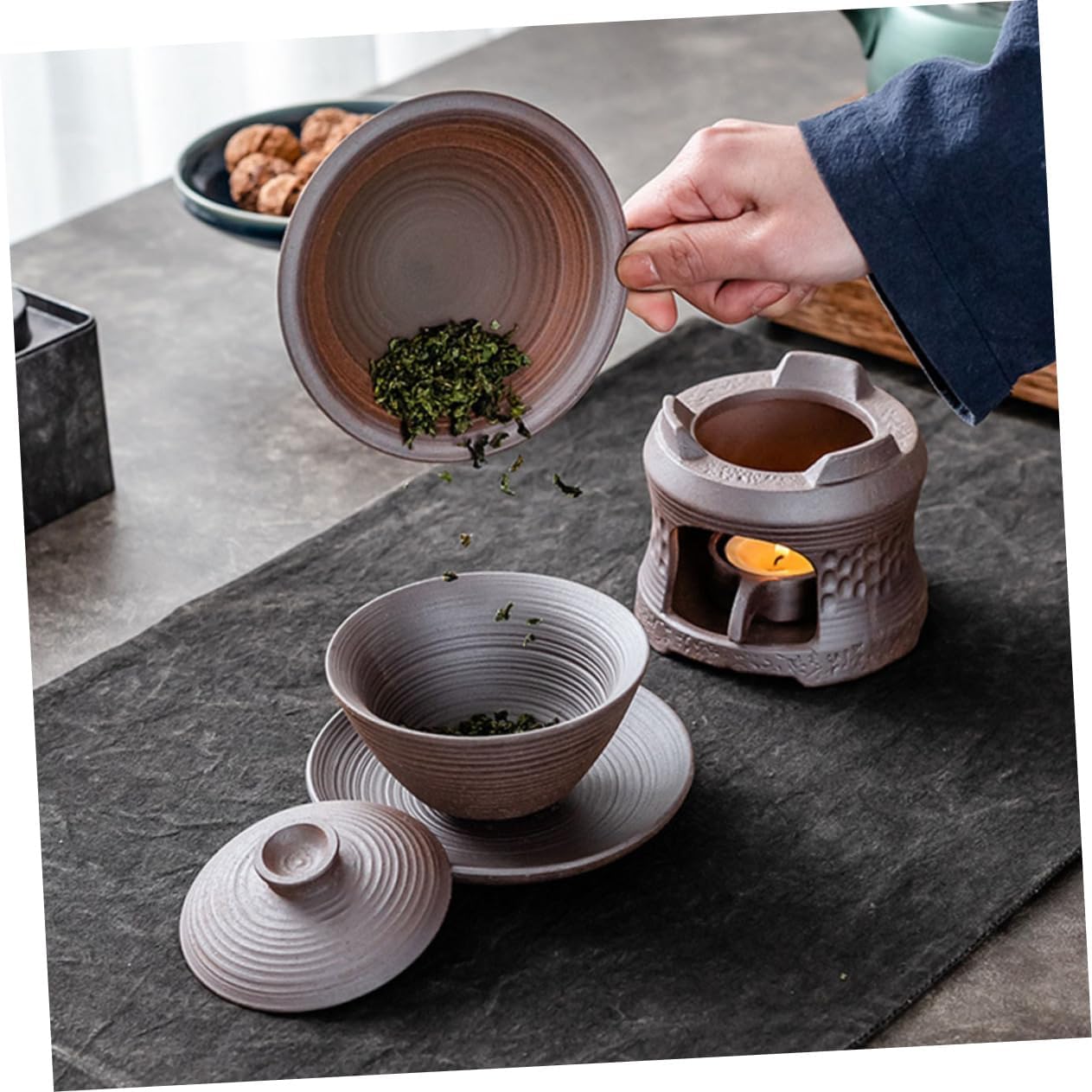 1Set Ceramic Tea Warmer with Candle Holder Brown Teapot Warmer Tool for Heat Preservation and Elegant Tea Experience Non Slip Base for Stability for Tea Lovers