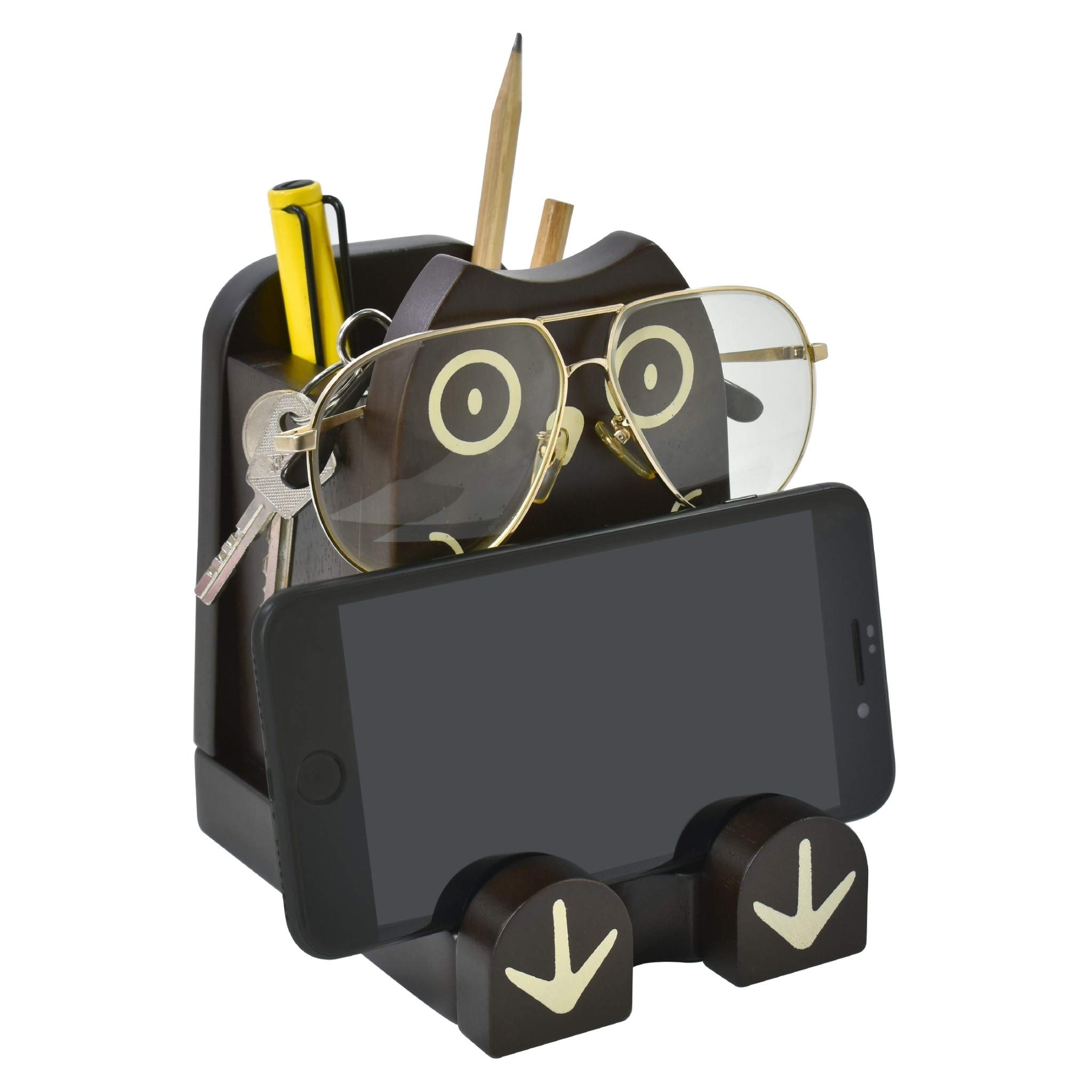 I'm Drewniany wielofunkcyjny okulary telefon długopis i sowa uchwyt na ołówki stojak artykuły pa pudełko na biurko organizer akcesoria dekoracja, dom biuro biurko dekoracja urodziny ukończenie szkoły prezenty 'Dream Big Aim High' (sowa)