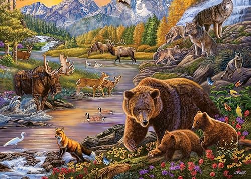 Ravensburger - Wilderness - Rompecabezas de 500 piezas de gran formato - Impresionante paisaje de la vida silvestre de la montaña - Osos, lobos y