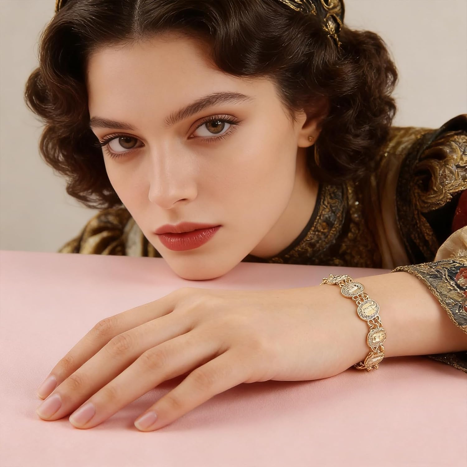 HZMAN Virgin Mary Bracelet for Women Dainty Religious Cubic Zirconia Our Lady of Guadalupe Link Bracelet - Image 2