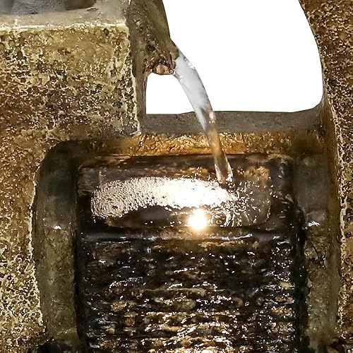 Miniatura 6 de Fuente de agua de mesa de relajación interior de 15.7 pulgadas de alto, con fuentes de cascada de escritorio con luz para decoración del hogar y la