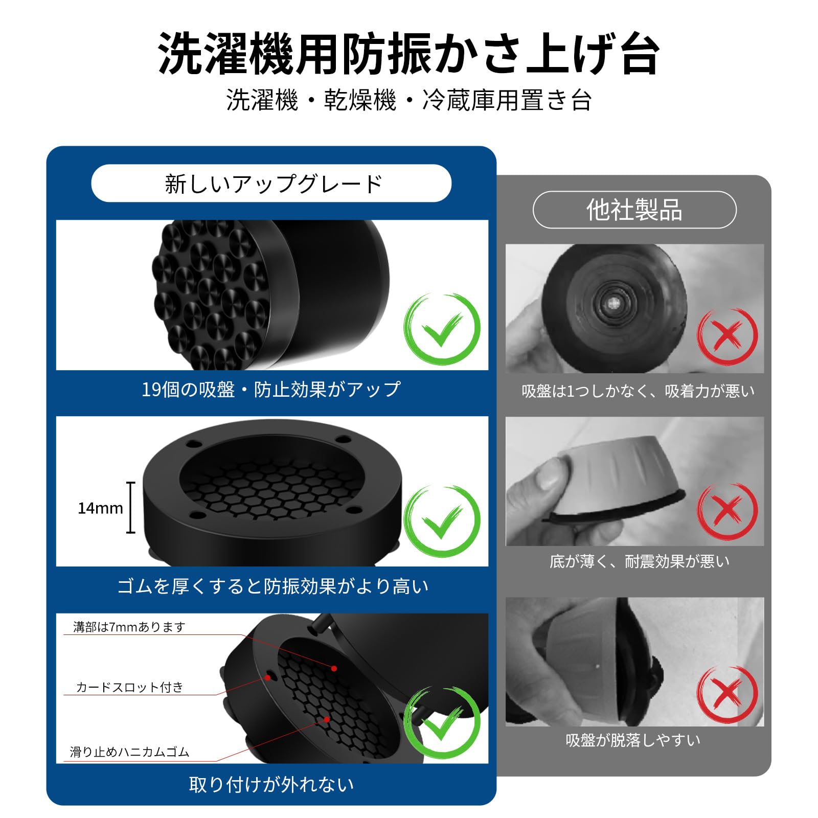 ⭐️洗濯機用 防振かさ上げ台 8個入り 底上げ 防振ゴム ブラック 洗濯機かさ上げ台 4個セット 8cm 底上げ台 置き台 洗濯機台 防振