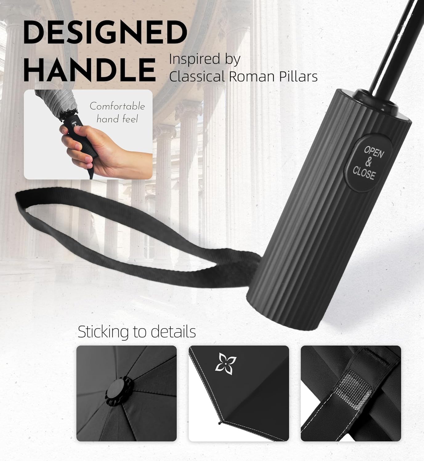 Compact Travel Windproof Umbrella, Vented 43" Auto open/close Folding Quick Dry Umbrellas for Rain, Portable Small for Backpack Car, Thoughtful Gift for Women Men Kids, TSA Approved - Image 8