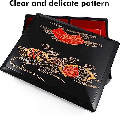 Miniatura 3 de Cabilock Bandeja de sushi japonesa con tapa sin olor, para preparación de comidas, sushi reutilizable, para escuela, oficina, viajes, color negro