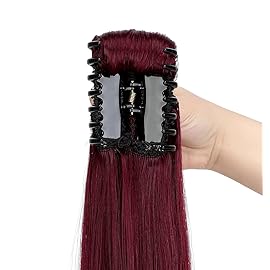 FELENDY Ponytail Extension Claw 18 20 Curly Wavy Straight Clip in Hairpiece One Piece A Jaw Long Pony Tails for Women (Wine Red,Straight)