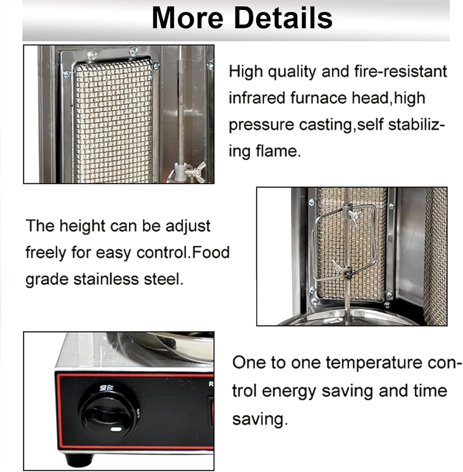 Gril De Four Gyroscopique Vertical À Gaz en Acier Inoxydable avec Bac De Collecte D'huile, Équipement D'ustensiles De Cuisson sans Fumée pour La Cuisine À Domicile De Restaurant Commercial