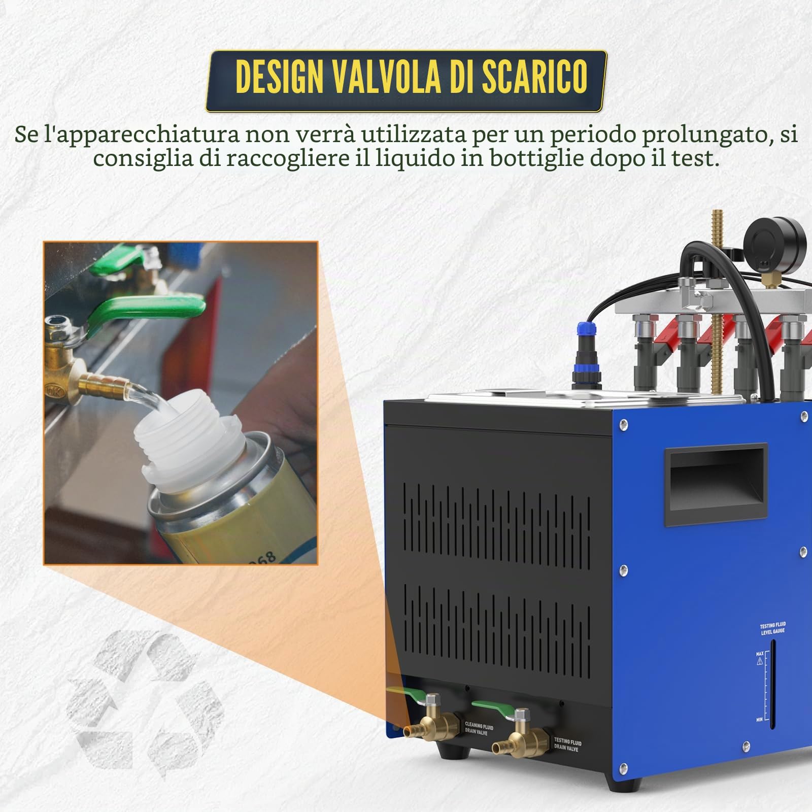 Ultrasuoni Iniettore Pulitore & Tester con Riscaldamento 45℃ | 4 cilindri Compatibile per Auto, Moto & Carburanti Iniettori Comuni, Rimozione del Carbonio Efficace & Test Funzionale