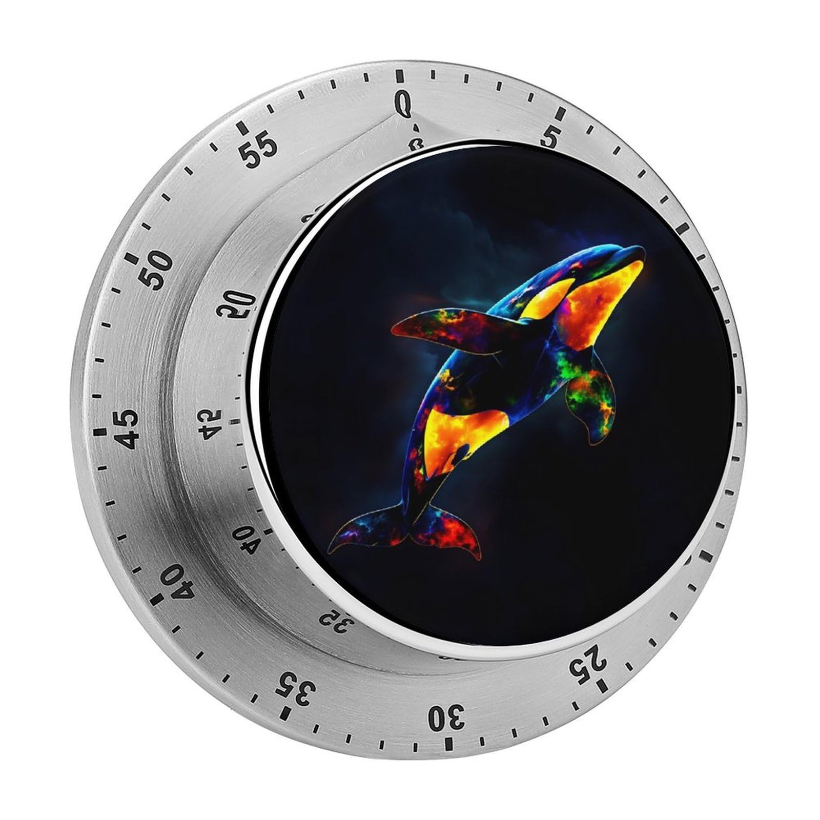 Colorful Orca Killer Whale Galaxy 60 Minute Wind Up Timer,Visual Mechanical Magnetic Timer with Loud Alarm for Kitchen