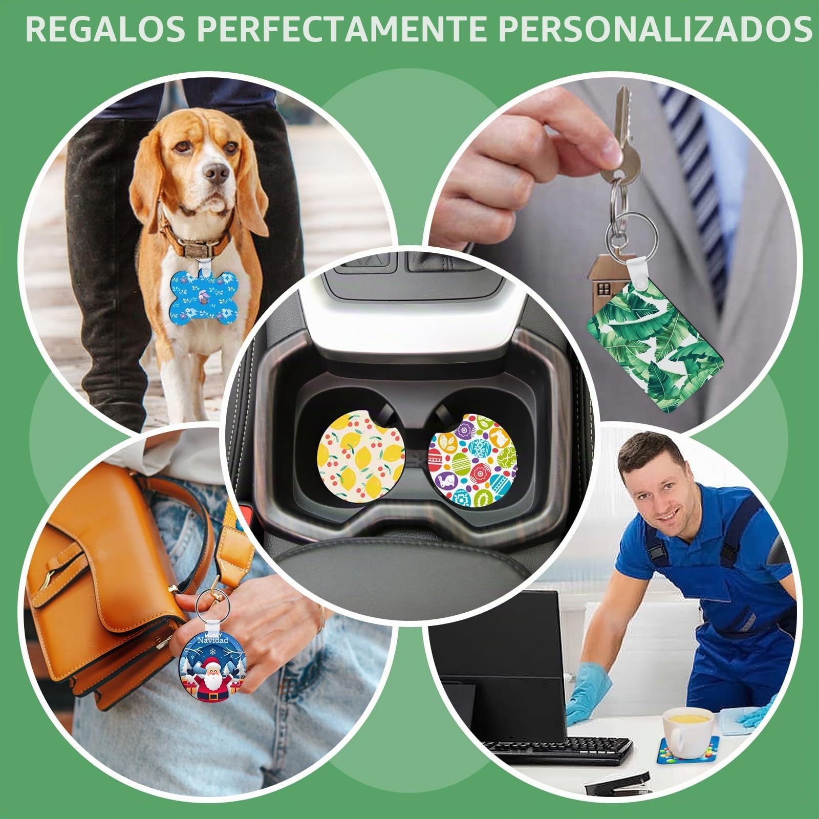 114 piezas de productos en blanco para sublimación: bolsa de maquillaje, llaveros, pendientes, fundas de almohada, alfombrillas de ratón, posavasos, banderas de jardín, para manualidades en Pascuas