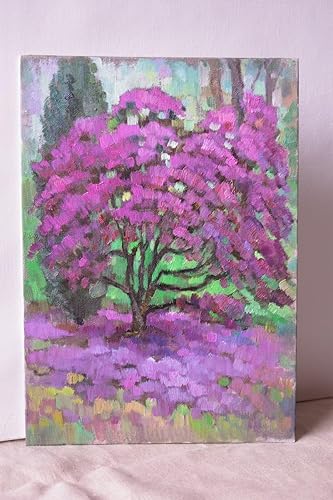 Miniatura 2 de Rhododendron bush in the garden - The original, unique, high quality Landscape oil painting by artist Vera Bondare 2022, Handmade artwork, Wall Art