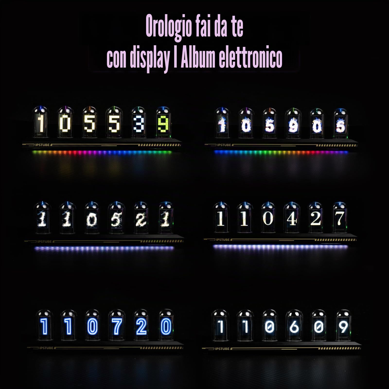 Orologio a tubo Nixie, RGB colorato, album fotografico digitale personalizzabile, nuova modalità meteorologica, schermo IPS da 5 pollici, controllo app, un regalo retrò per amici (nero