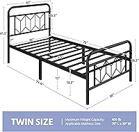 Vista 2 de Yaheetech Armazón de Cama de Plataforma Metálica Base de Colchón con Cabecero/Pie de Cama con Patrón de Diamante/Soporte de Listones de Acero