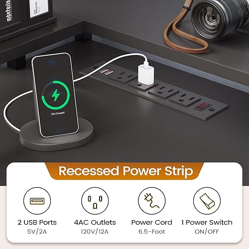 Miniatura 5 de SEDETA L Shaped Desk with 6 Drawer, 108" Home Office Desk with File Drawer & Power Outlet, Corner Computer Desk with Monitor Shelf, File Cabinet,