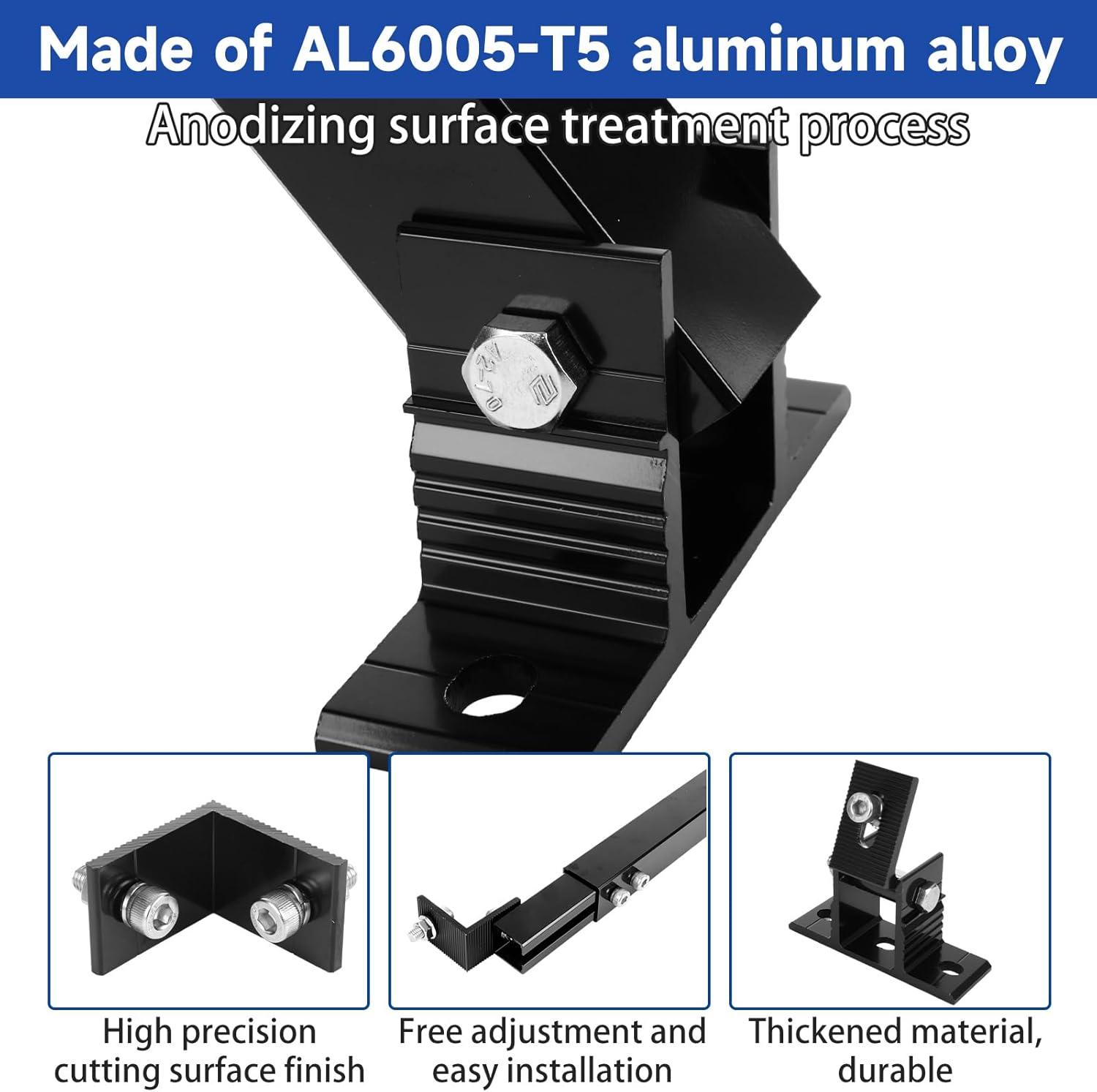 Acrux7 Solar Panel Mount 2 Set Aluminum Alloy Adjustable Solar Panel Tilt Mount Brackets Kit Stand for for 50W 70W 100W 150W 200W 300W 400W Panels, RV, Roof, Boat Flat Surface, Off-Grid System (Black)