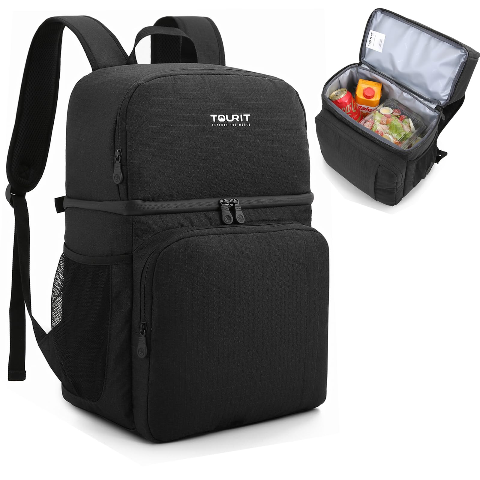 TOURIT - Mochila Nevera Isotermica Mochila Térmica, Mochila Portatil Almuerzo de Doble Capa, Ligera, Impermeable, para Hombres, Mujeres, Trabajo, Picnic, Camping, Senderismo 28 L