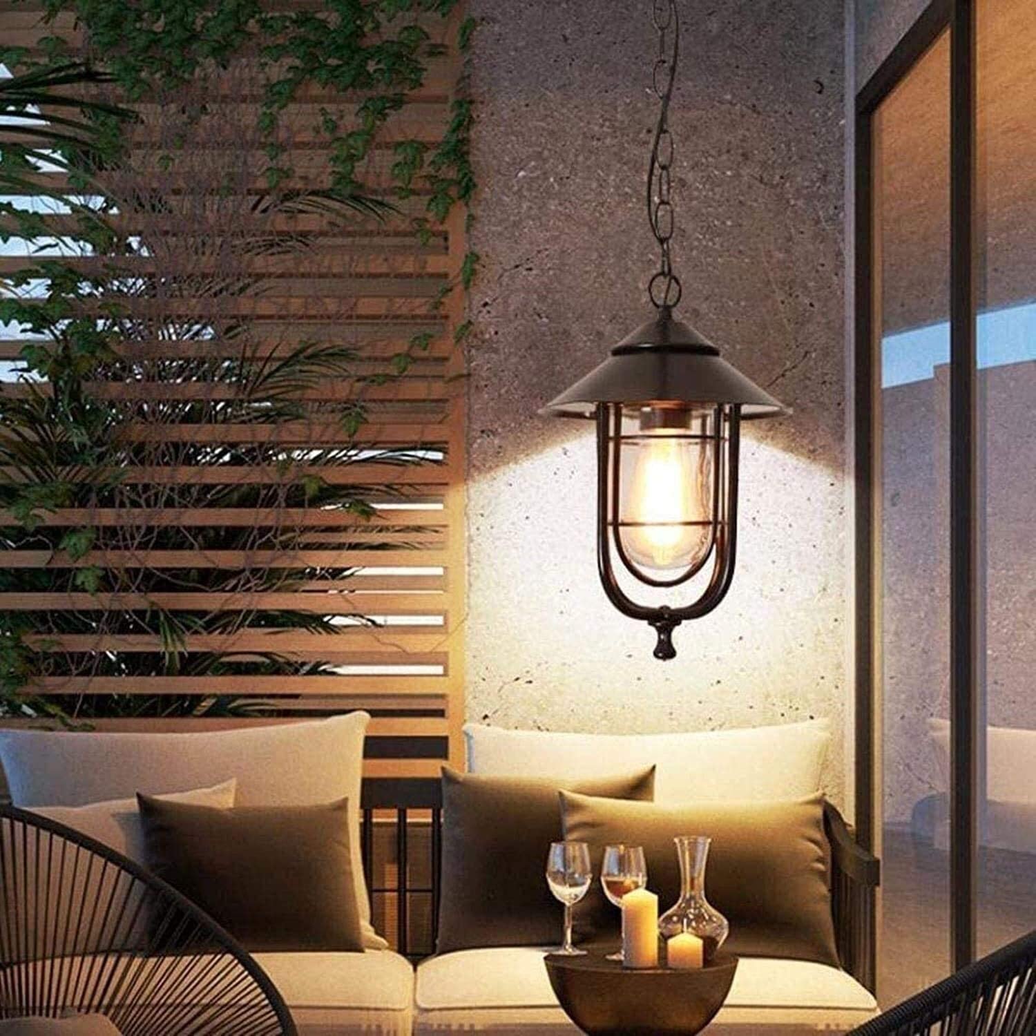E27 Lámparas colgantes Lámpara colgante para exteriores Luz de techo retro Lámpara de linterna de metal industrial vintage Luces impermeables a prueba de lluvia Gazebo Villa Loft Patio Balcón Patio