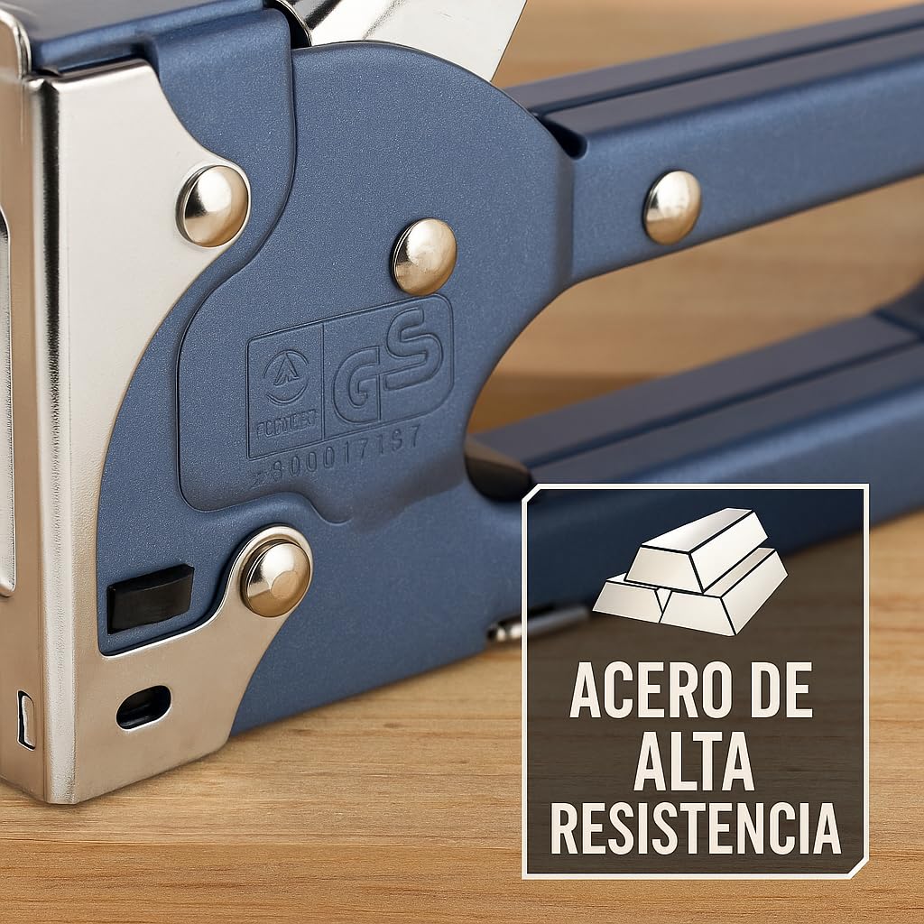 Grapadora Tapicero Manual Profesional de Acero para Grapas 4–14 mm – Grapadora de Mano Reforzada para Tapicería, Madera, Tela, Decoración, Bricolaje y Taller – Mango Ergonómico + 30 Grapas Incluidas