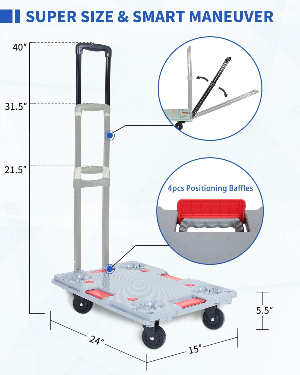 Platform Hand Truck Cart - Transformable Trolley Cart, Heavy Duty Hand Truck Load 330LBS, Splicable Utility Dolly Cart for Personal/Office, RTCOOC-TLY01 : Industrial & Scientific