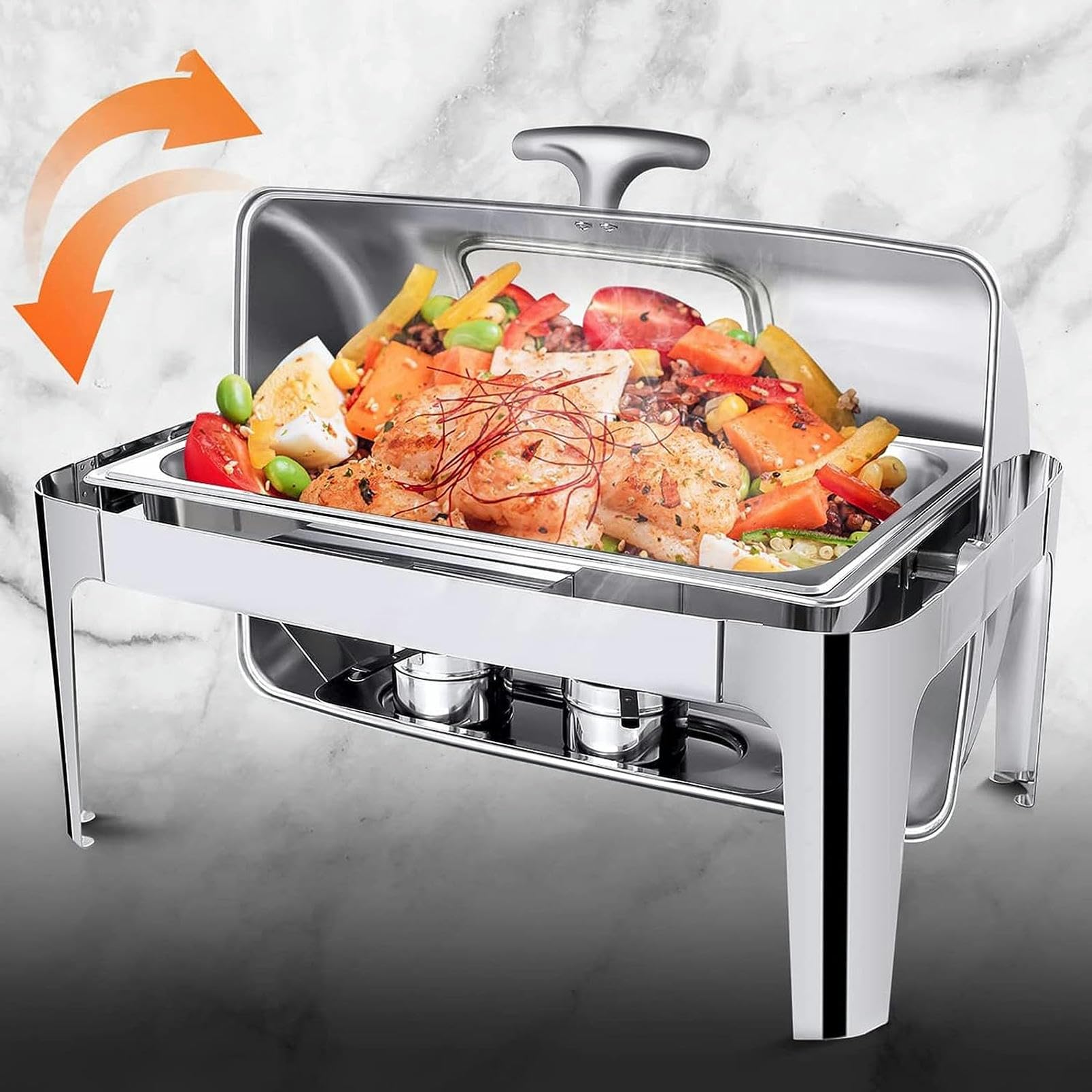 Placa calefactora de Acero Inoxidable para Buffet - Calentadores y aparadores. Juego de ollas Calientes para Buffet, Olla Caliente de Acero Inoxidable con Tapa de Vidrio, Calentador de alime