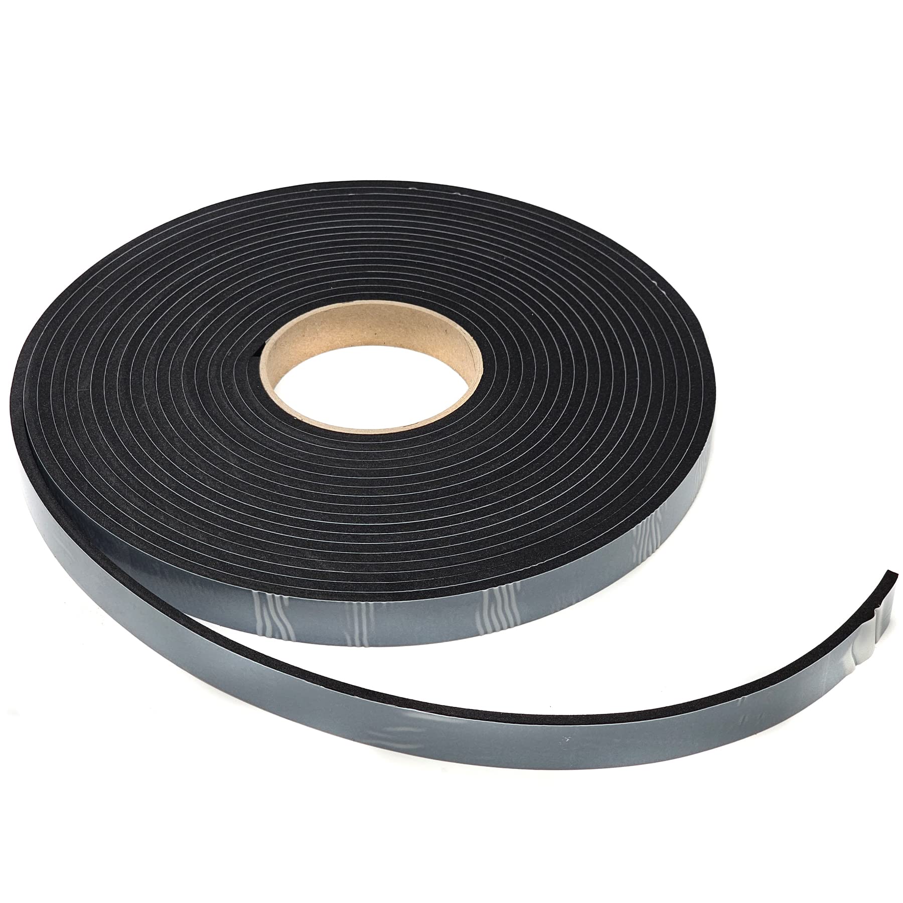 Espuma EPDM negra. Longitud: 10 m en rollo. Adhesivo por una cara (20 mm x 5 mm)