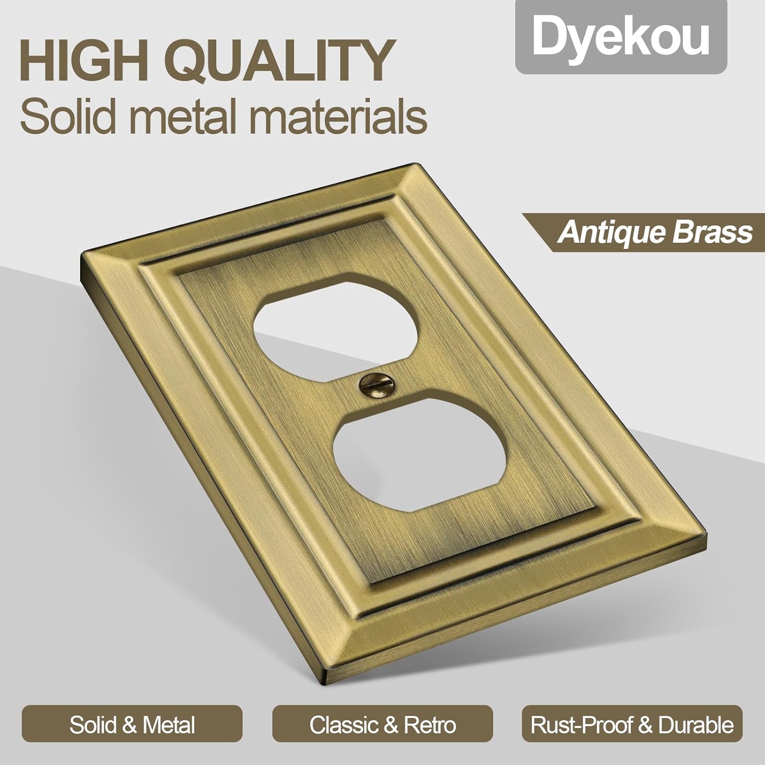 Metal Wall Plate for Electrical Outlets, Decorative Antique Brass Switch Plates Outlet Cover, Light Switch Cover Plate, 1-Gang Wall Plates (Duplex Outlet, 6 Pack) - Image 2