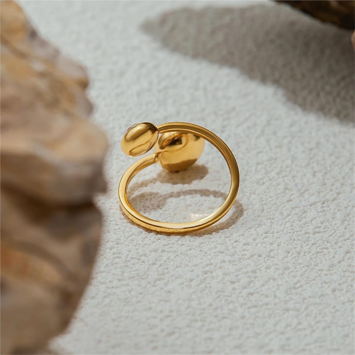 Natural Stone Geometric Lines Rings Stainless Steel Finger Jewelry Delicate Minimalist Adjustable Rings 1Pcs