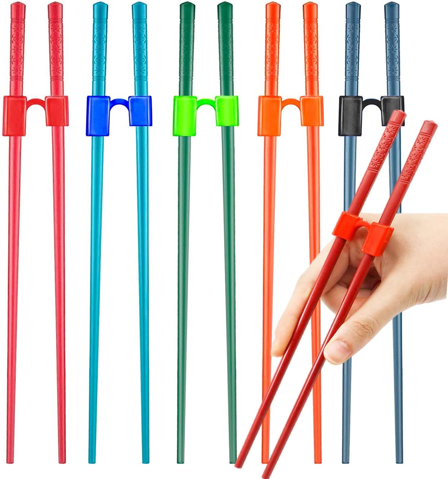 5 Pairs Reusable Chopstick Helpers Dishwasher Safe Training Chop sticks Adult Practice Chopsticks Beginners Right Left Handed Chinese Sticks Learning Chopsticks Holder with Clip Trainer