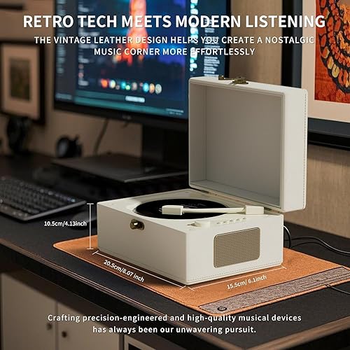 Miniatura 3 de Reproductor de CD de cuero recargable con altavoces, transmisor Bluetooth, regalo del festival, reproductor BGM para decoración del hogar., blanco