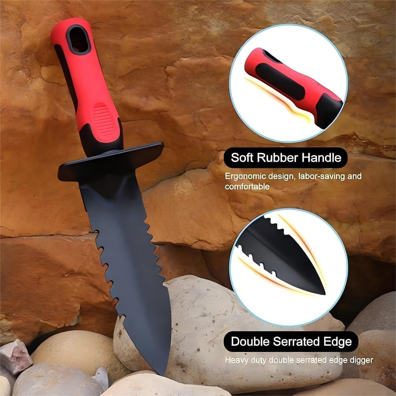 Pelle pour Détecteur de Métaux, Double Edge Shovel, Excavator Tool with Sheath, Idéal pour la détection des métaux, Jardinage & Plantation de sols en Vrac