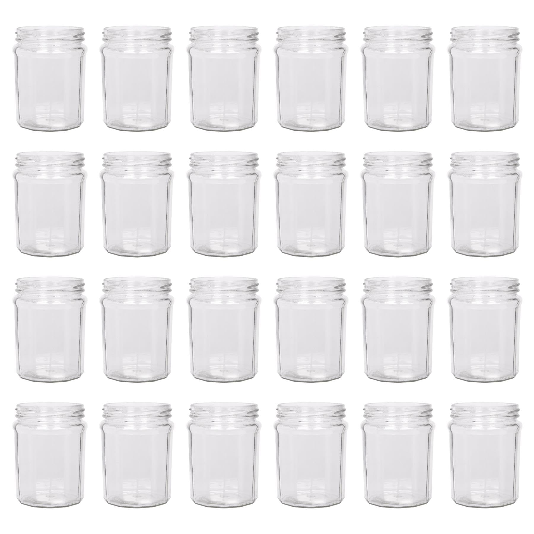 Argon Tableware No Lid Glass Jam Jars - 380Ml - Pack Of 24 - Empty Screw Top Kitchen Storage Jar For Food, Honey, Spice, Pickling, Preserving, Candle Making