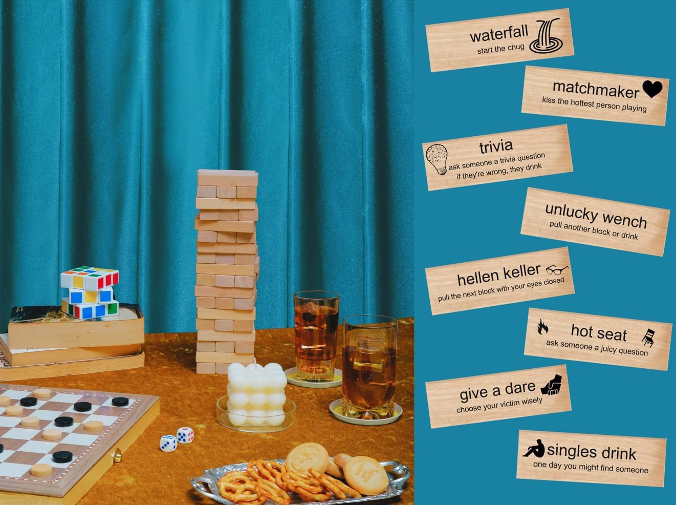 Block Party Adult Game Tumbling Tower ™ - Party Game - 54 Hilarious and Unique Blocks - with Different Dares, Challenges, Mini-Games