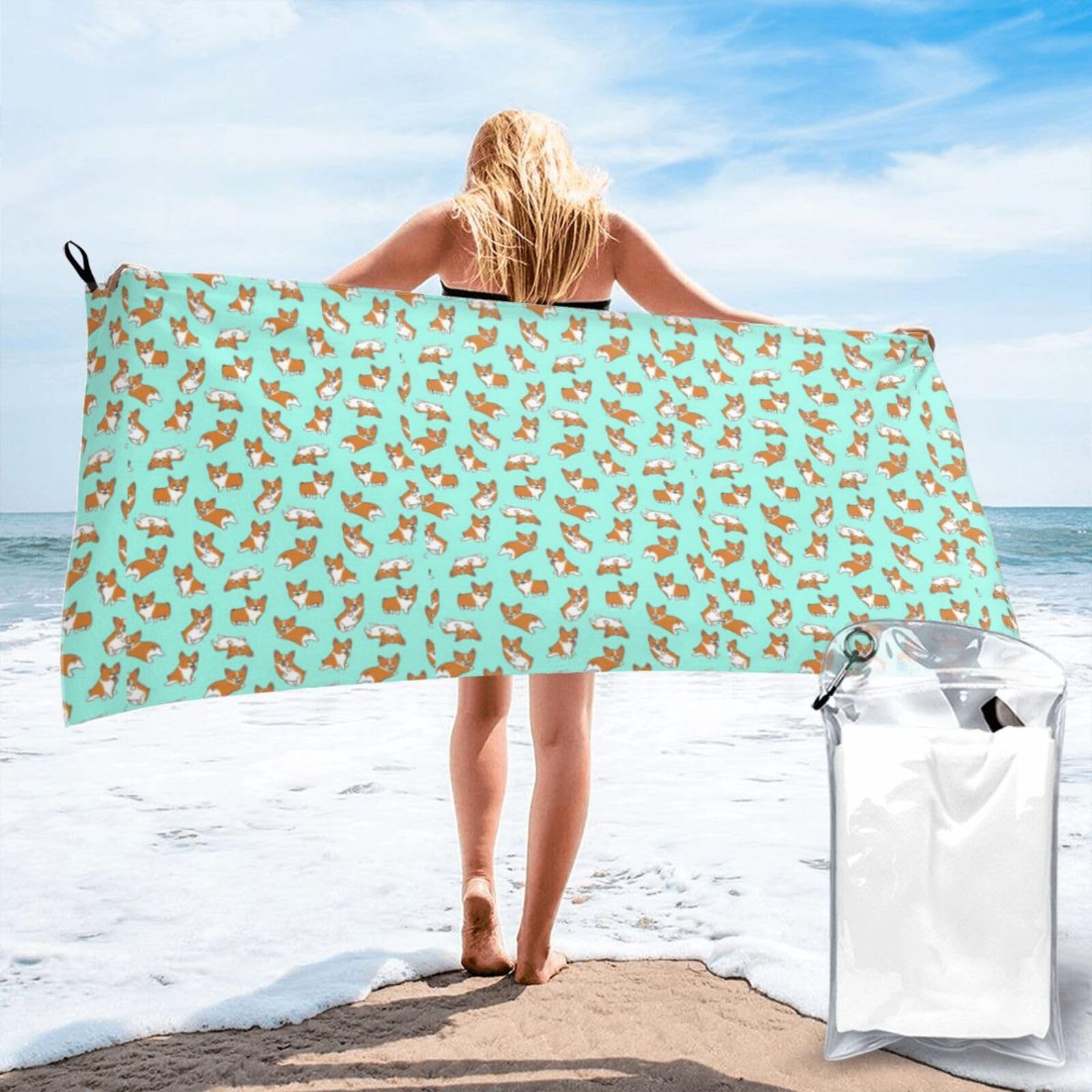 FHIZOAL Corgi Cute Dog Quick Dry Towel Microfibre Towel Super Absorbent Ultra Compact Gym Sports Beach Camping Travel