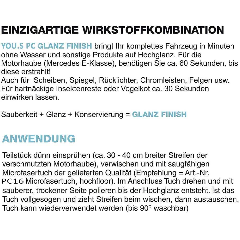 YOU.S Premium Care Waterless Wash Wasserlos Reinigen Polieren Schützen 2x 500 ml + 3x Microfasertuch