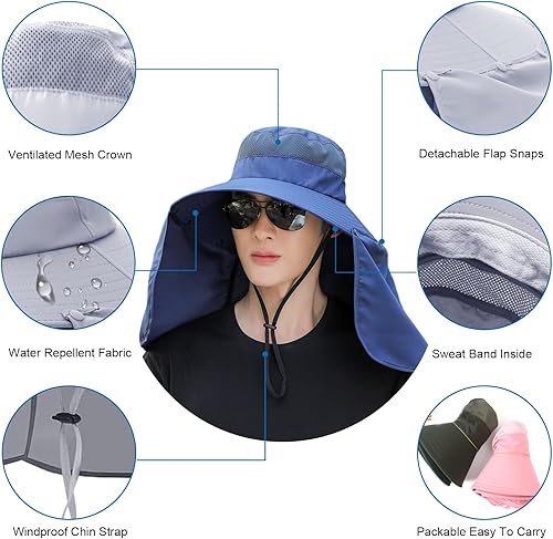 Miniatura 2 de Máscara facial de ala ancha para mujer, sombrero de sol desmontable para el cuello, solapa facial, cola de caballo, protección UV, visera sombrero