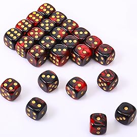 TecUnite 25 Pieces 20 Side Polyhedral Dice Set with Black Pouch Compatible with Board Activities, Parties, Math Learning and Others with Random Multi Colored Mix Color(Dark Red Black,6 Sides)