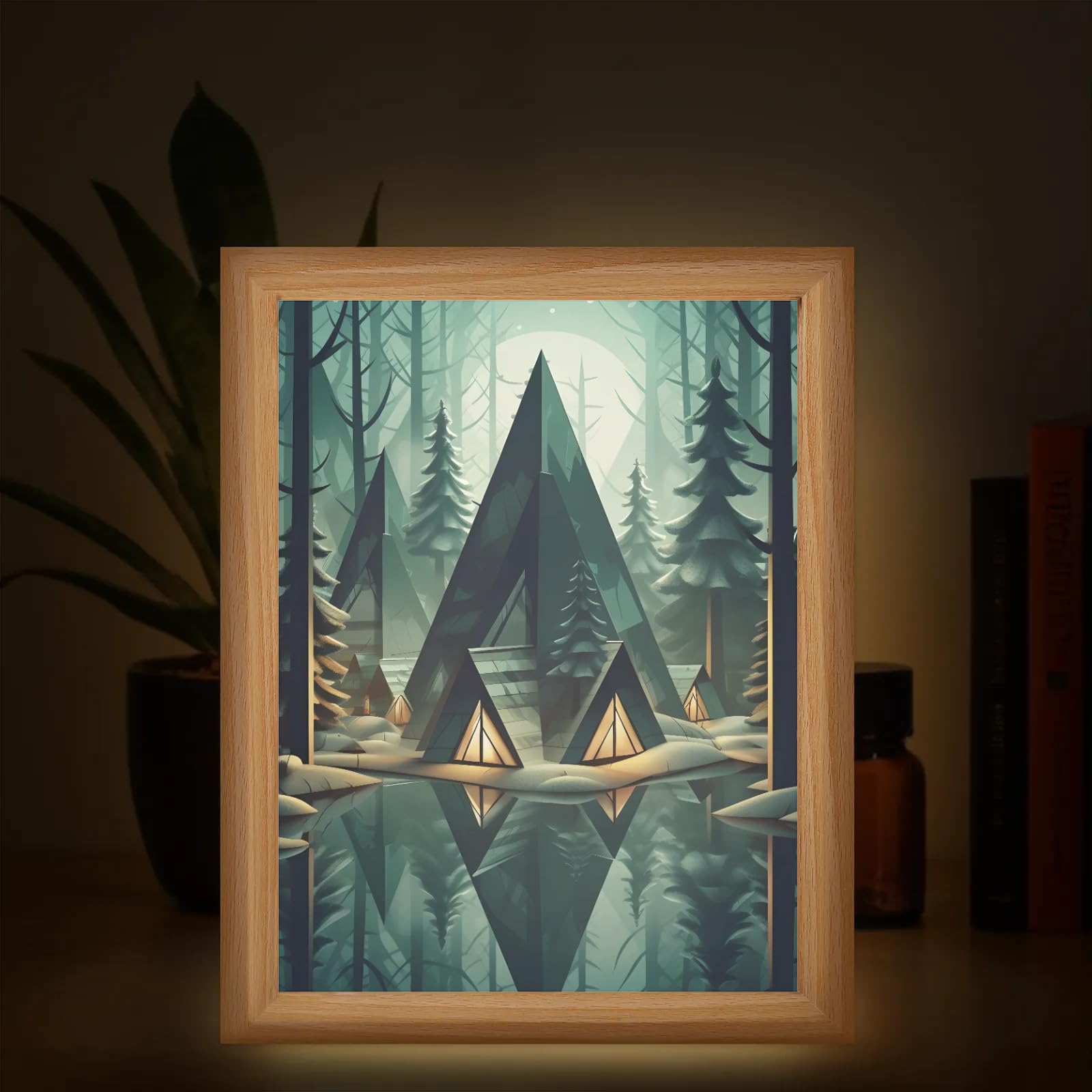 Light Up Painting, Abstract Forest Wall Art Picture Light Cartoon Forest Light Up Desktop Art Decor, 10 Brightness, USB Powered, 3 Lighting Modes, Anxiety Relief Gift for Bedroom Home - Without Frame