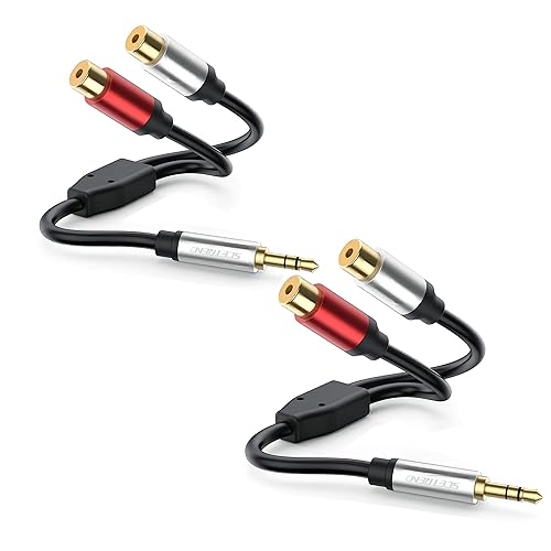 Miniatura 1 de RCA hembra a 0.138 in macho 1 pie 2 unidades, 0.138 in Aux a 2 RCA hembra Y, cable de audio estéreo chapado en oro, compatible con altavoz estéreo,