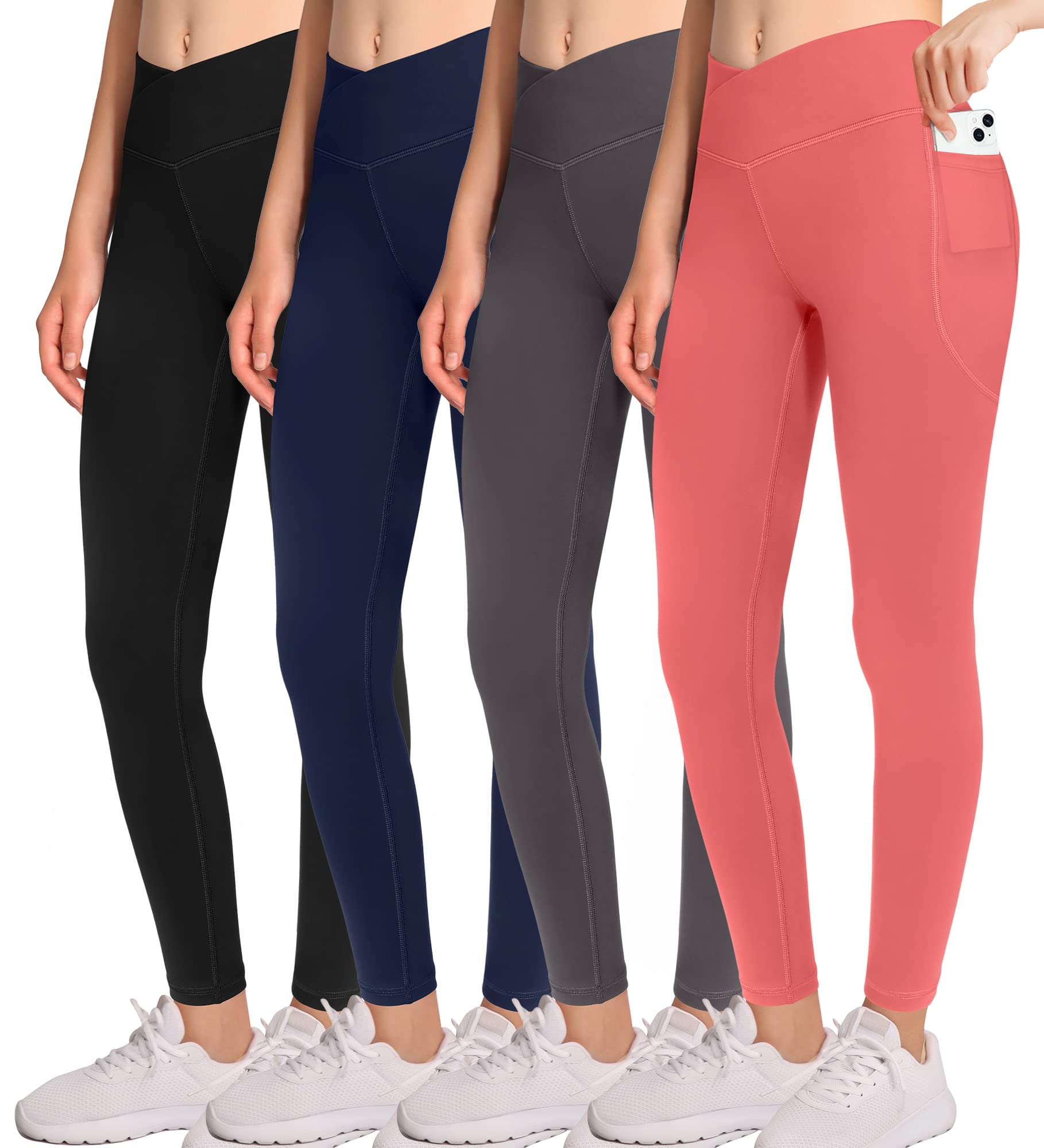 AENLLEYGirl Yoga Legging with Pockets for Workout Causal-Kid Actice Tummy Control Pants 4 Pack