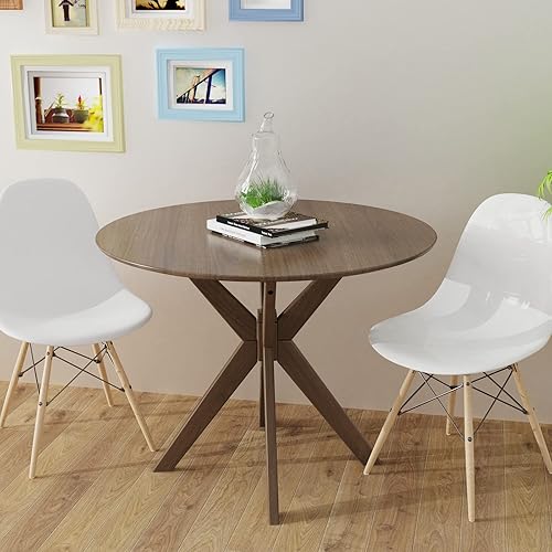Miniatura 29 de Giantex Mesa de comedor redonda de madera de 36 pulgadas, mesa de cocina de granja con base de pedestal intersectable y patas de madera de goma