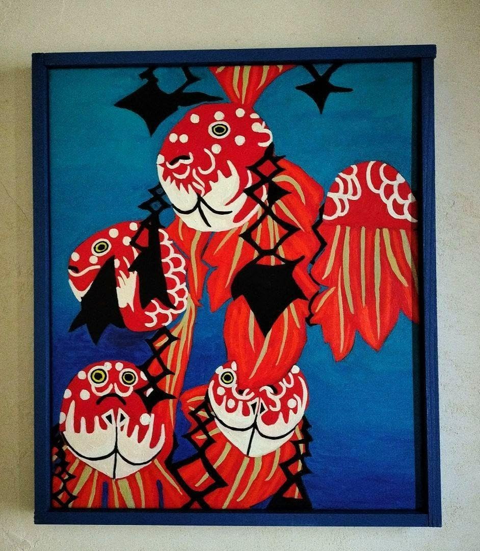 油彩画 青森金魚ねぶた 自作フレーム