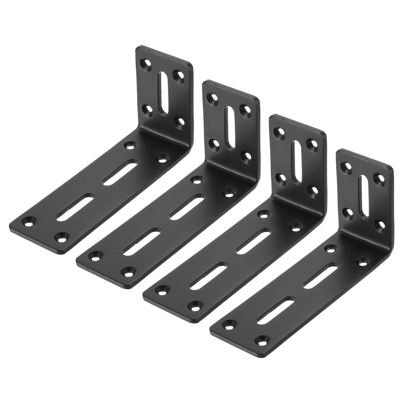 PATIKIL 4 Pcs L Brackets for Wood, 120mm x 60mm 90 Degree L Shaped Brackets Corner Braces Cold Rolled Steel Right Angle Mounts with Screws for Wood Shelves Furniture, Matte Black