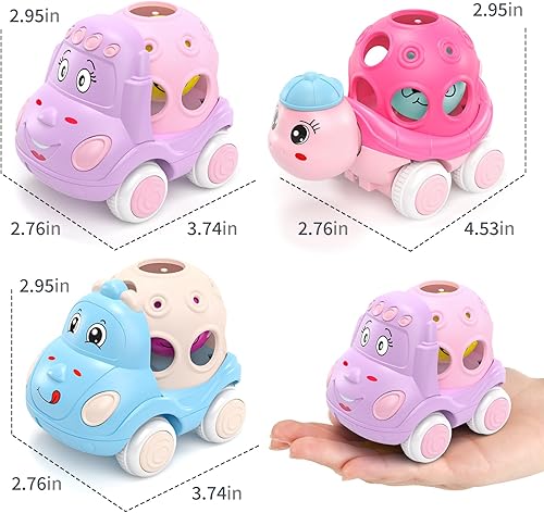 Miniatura 8 de Juguetes para niñas de 1 a 2 años, autos rosados para bebés de 6 a 12 años, 12 a 18 meses, camiones para niños pequeños, juguetes de sonajero suave