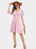 WNEEDU Womens Summer Dresses V-Neck Wrap Dress Ladies Elegant Empire Waist Beach Dresses Short Ruffle Sleeves Party Dress with Pockets