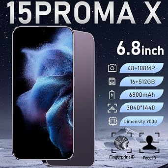 Ecshock 15PM 5G Unlocked Smartphone,16GB+512GB Fully Cell Phone for Android 14, 6.8 Unlocked Cell Phone, 6800mAh, 48MP+108MP Dual Camera/Dual SIM/Fingerprint Lock/Face (Purple)
