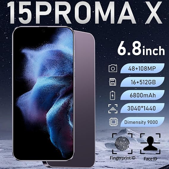 Ecshock 15PM 5G Unlocked Smartphone,16GB+512GB Fully Cell Phone for Android 14, 6.8 Unlocked Cell Phone, 6800mAh, 48MP+108MP Dual Camera/Dual SIM/Fingerprint Lock/Face (Purple)