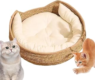 WovenCat Bed with Removable Cushion, Breathable Cotton Pet Nest Basket - Washable Comfort for Cats & Small Dogs, Indoor Home Use