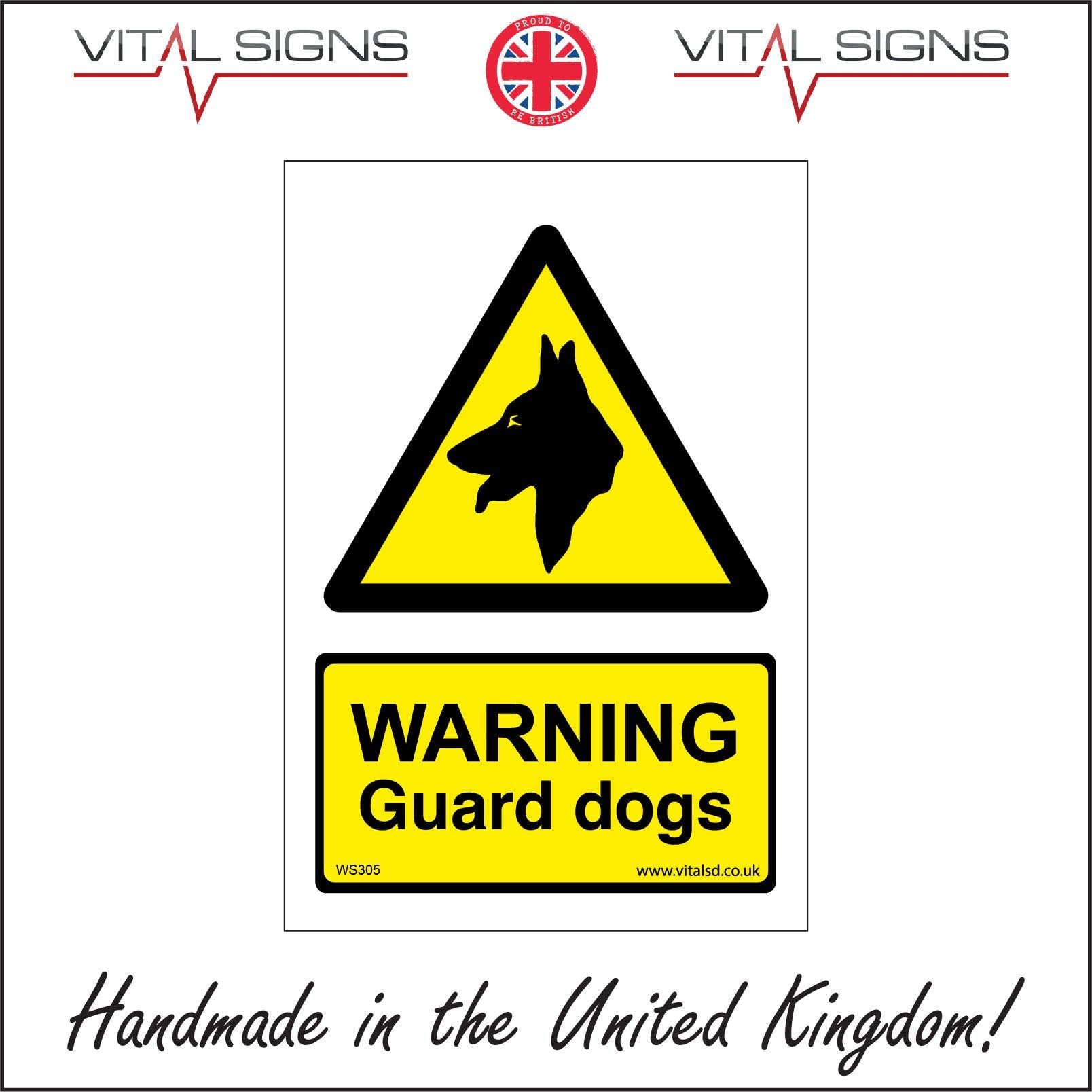 WS305 Warning Sign WARNING GUARD DOGS Signs 150mm x 200mm MAGNETIC - VEHICLE GRADE