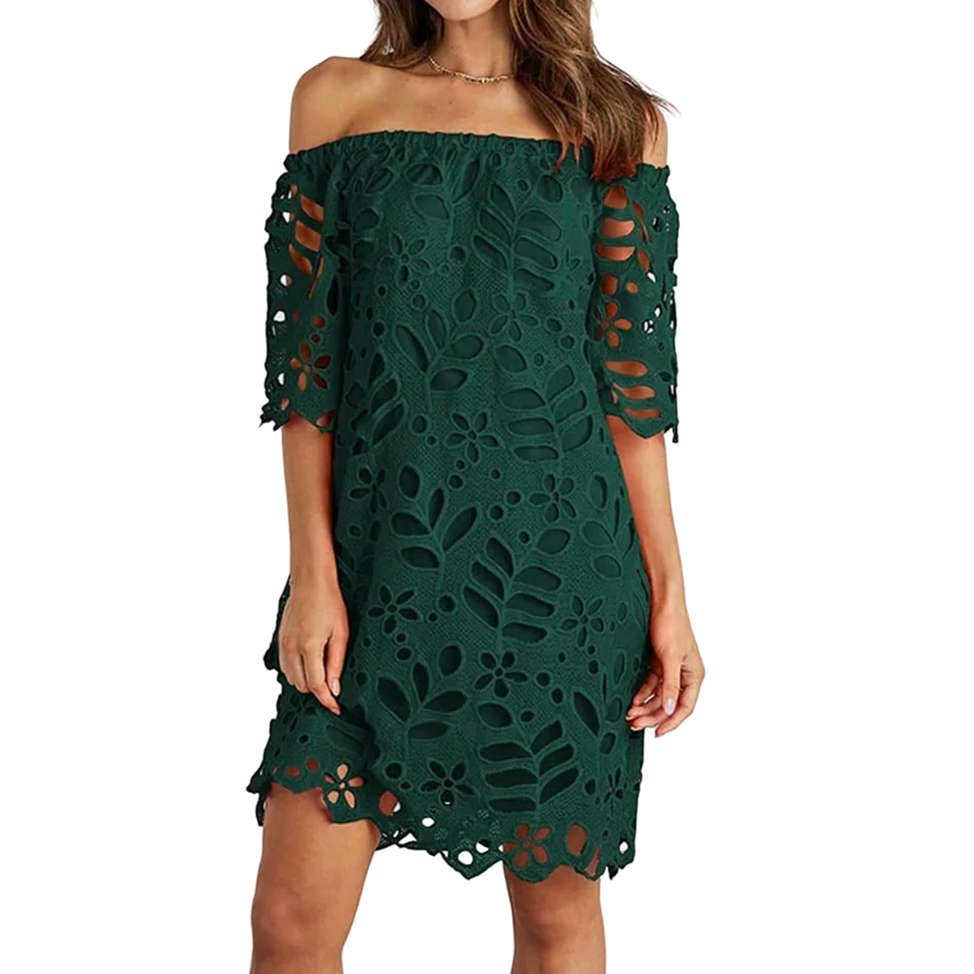 Wiosenna letnia koronkowa sukienka do pracy Seksowna sukienka z odkrytymi ramionami, w połowie rękawa, bez ramiączek, modna spódnica z wycięciem, jednokolorowe sukienki na co dzień